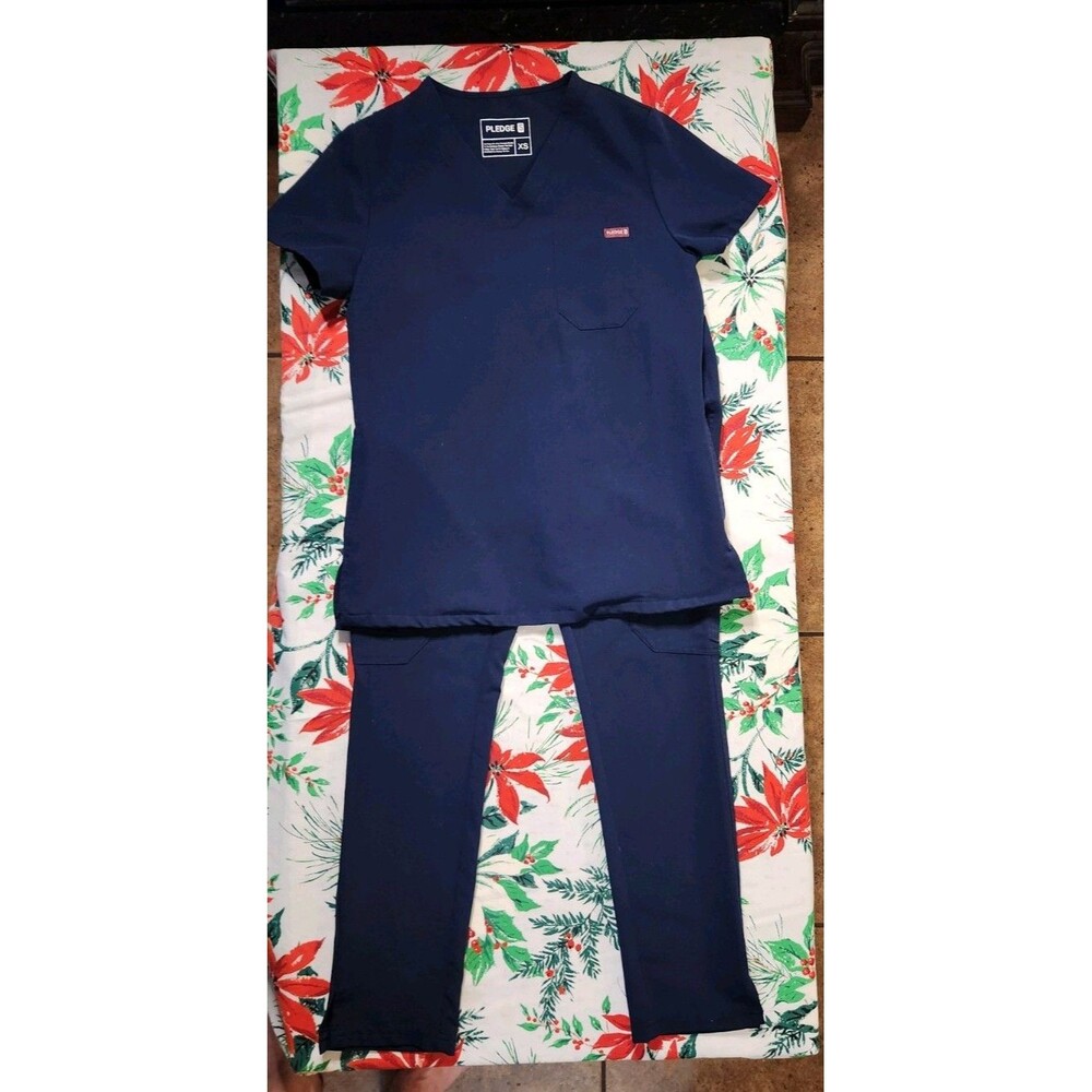 Pledge 5 Navy Blue Jogger and V neck Top Scrub Nursing Medical Pants Size XS